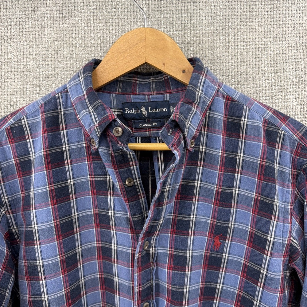 Vintage Ralph Lauren Classic Fit Button Down Blue Brushed‎ Cotton Mens S Shirt